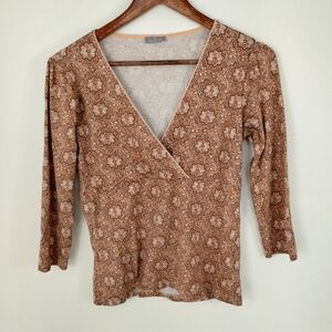 NAF NAF Brown Printed Wrap-Style Long Sleeve Top